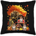 Three Cute Australian Shepherds Under Fall Tree Thanksgiving Throw Pillow by Unknown