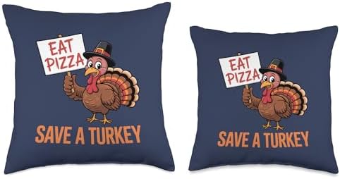 Funny Thanksgiving Vegan Shirt Eat Pizza Save a Turkey Mama Throw Pillow - Image 3