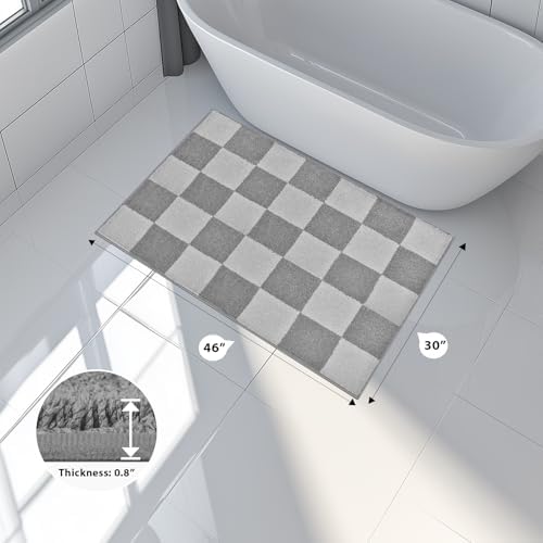 Bathroom Rugs, 30" x 46" Soft Bath Rugs, Checkered Light Grey & Grey
