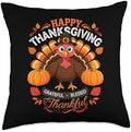 Happy Thanksgiving Turkey Grateful Blessed Grateful Throw Pillow by Unknown