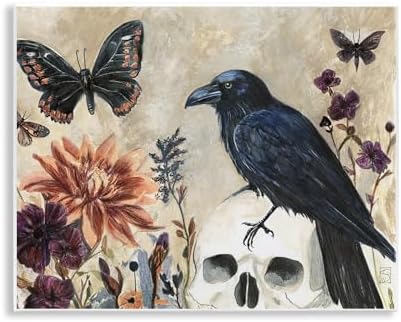 Halloween Crow with Butterflies, 11 x 14 Inch Mounted Print on Wall Plaque