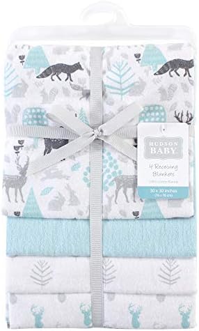 Hudson Baby Unisex Baby Cotton Flannel Receiving Blankets, Linocut Woodland, One Size - Image 2
