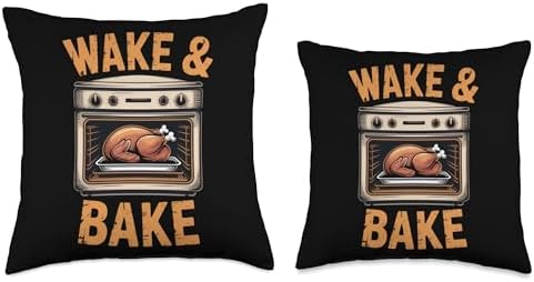 Wake & Bake | Thanksgiving Chefs | Humorous Cooking Apparel Throw Pillow - Image 3