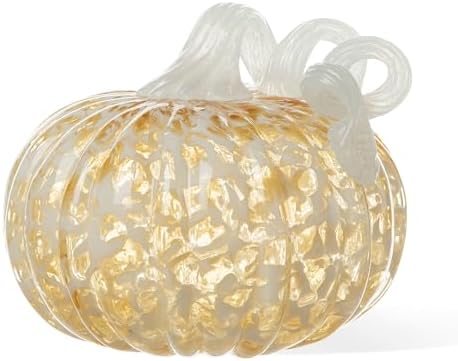 Glitzhome Fall Glass Pumpkin Decor Hand Blown Glass Pumpkin Table Top Home Decor for Fall Harvest & Thanksgiving Decorating, 5" H, Amber