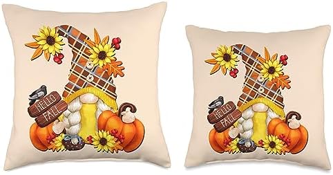 Autumn Gnome Gifts For Fall Thanksgiving Pumpkins Hello Fall Gnome Graphic for Garden Mom Thanksgiving Pumpkin Throw Pillow, 16x16, Multicolor - Image 3