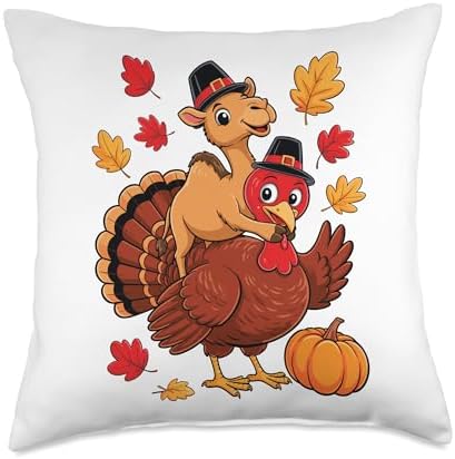 Thanksgiving Turkey Camel Pilgrim Hat Camels Throw Pillow by Unknown