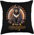 Funny Black Bear with Turkey Feathers Thanksgiving Throw Pillow by Unknown