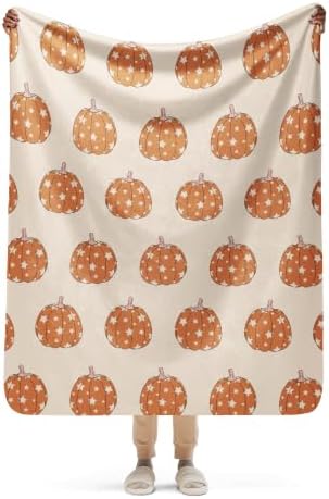 Retro Pumpkin Thanksgiving Fall Theme Graphic Sherpa Throw Blanket - Image 2