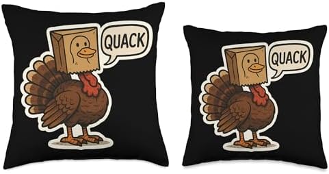 Turkey Disguised As Duck Quack Funny Thanksgiving Lover Fun Throw Pillow - Image 3