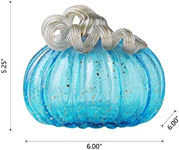 Glitzhome Hand Blown Glass Pumpkin Decor 5.25" Blue - Artisan Fall Table Centerpiece for Thanksgiving Harvest Home Decor Halloween Displays - Image 4