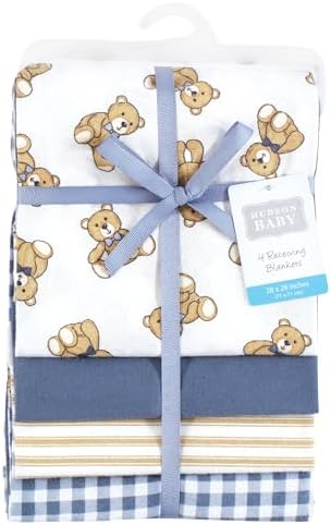 Hudson Baby Unisex Baby Cotton Flannel Receiving Blankets, Gentleman Bear, One Size - Image 2