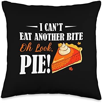 Funny Thanksgiving Day Pie Humor Can't Eat Another Bite Pie Throw Pillow by Unknown