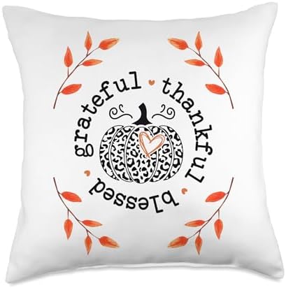 Grateful Thankful and Blessed Fall Autumn Thanksgiving Throw Pillow by Unknown