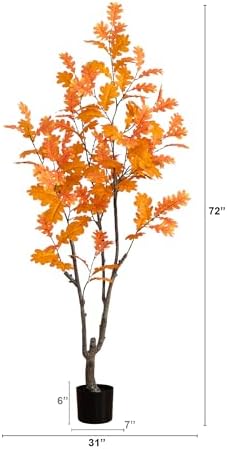 Nearly Natural 6ft Autumn Oak Artificial Fall Tree in Black Nursery Pot - Image 2