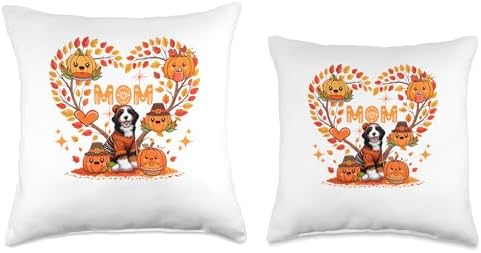 Mom Thanksgiving Bernedoodle Pupmkins Fall Tree Cute Heart Throw Pillow - Image 3