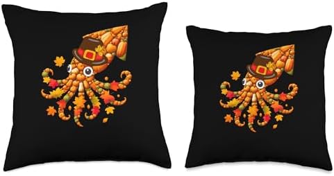 Fall Leaves Pumpkins Squid Cute Shape Thanksgiving Animal Throw Pillow - Image 3