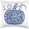 Fall Decorative Blue And White Pumpkin Autumn Thanksgiving Throw Pillow by Unknown