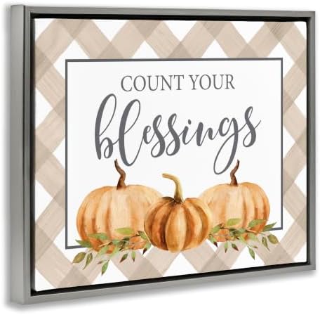 'Count Your Blessings Thankful Pumpkin Tartan'| Floating Frame Canvas Art - Image 3