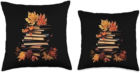 Book Stack Autumn Leaves Autumn Season Thanksgiving Reading Throw Pillow - Image 3