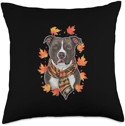 Pitbull Dog Thanksgiving Autumn Funny Thanksgiving Pitbull Throw Pillow by Unknown