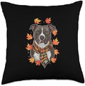 Pitbull Dog Thanksgiving Autumn Funny Thanksgiving Pitbull Throw Pillow by Unknown