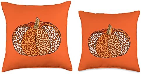 Halloween Pumpkin Plaid Leopard Graphic Cute Thanksgiving Throw Pillow - Image 3