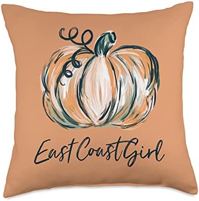 East Coast Girl Watercolor Pumpkin Fall Thanksgiving 2022 Throw Pillow by Unknown