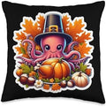 Thanksgiving Octopus Lover Fall Autumn Cottagecore Cute Throw Pillow by Unknown