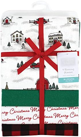 Hudson Baby Unisex Baby Cotton Flannel Receiving Blankets, Christmas Scene, One Size (Pack of 2) - Image 2