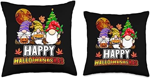 Happy Hallothankmas Funny Women Halloween Thanksgiving Party Throw Pillow - Image 3