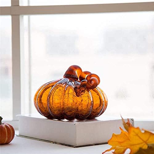 Glitzhome Hand Blown Glass Pumpkin Hard Figurine Table Top Home Decor for Fall Harvest & Thanksgiving Decorations, 5.5" H, Amber - Image 2