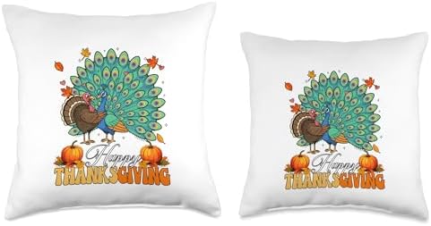 Happy Thanksgiving Turkey Hugging Peacock Lover Farmer Kids Throw Pillow - Image 3