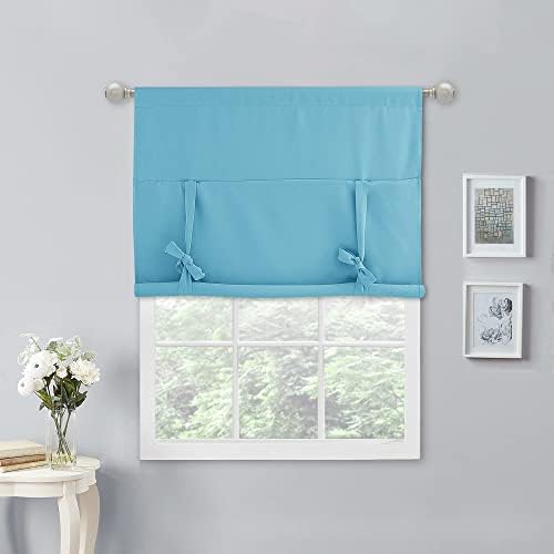NICETOWN Teal Blue Blackout Balloon Curtains 45 Inches Long for Kitchen - Image 5