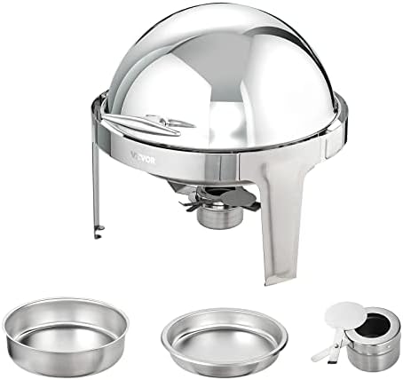 VEVOR Roll Top Chafing Dish Buffet Set, 6 Qt 2 Pack, Stainless Steel Chafer with 2 Full Size Pans, Round Catering Warmer Server with Lid Water Pan Stand Fuel Holder, for at Least 5 People Each - Image 4
