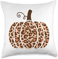 halloween pumpkin shirt women leopard graphic tee Pumpkin Leopard Print Cheetah Fall Graphic Thanksgiving Throw Pillow, 18x18, Multicolor by Unknown