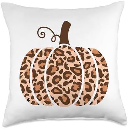 halloween pumpkin shirt women leopard graphic tee Pumpkin Leopard Print Cheetah Fall Graphic Thanksgiving Throw Pillow, 18x18, Multicolor by Unknown