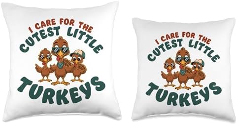I Care For Cutest Little Turkeys Teacher Nurse Thanksgiving Throw Pillow - Image 3