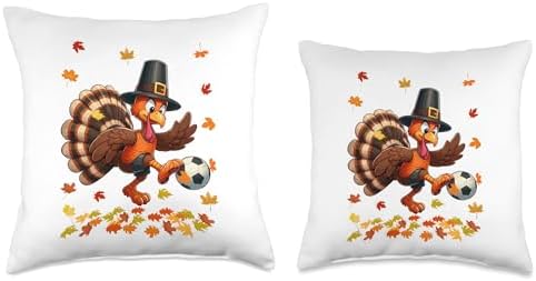Funny Turkey Thanksgiving Costume Soccer Player Lover Kids Throw Pillow - Image 3
