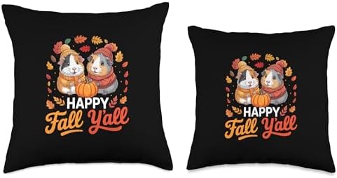 Fall Y'all Thanksgiving Couple Guinea Pigs Colorful Leaves Throw Pillow - Image 3