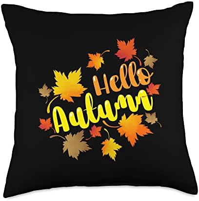 Cute Hello Autumn Season Thanksgiving and Fall Color Lovers Throw Pillow by Unknown