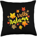 Cute Hello Autumn Season Thanksgiving and Fall Color Lovers Throw Pillow by Unknown
