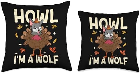 Thanksgiving Fake Wolf Thanksgiving Turkey Wolf Funny Throw Pillow - Image 3