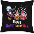 Hallothankmas Gnomes Halloween Thanksgiving Christmas 2026 Throw Pillow by Unknown