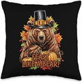 Thanksgiving Brown Bear Grizzly Pilgrim Feast Like A Bear Throw Pillow by Unknown