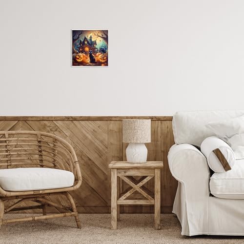 Haunted House Black Cat, 12 x 12 Inch Mounted Print on Wall Plaque