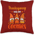 Thanksgiving with My Gnomies Three Gnomes Rainbow Autumn Throw Pillow by Unknown