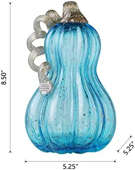 Glitzhome 8.5'' Hand Blown Glass Pumpkin Table Top Home Décor, Blue (JK92053)