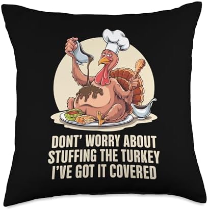 Funny Thanksgiving Turkey Stuffing It's Face Turkey Day Fan Throw Pillow by Unknown