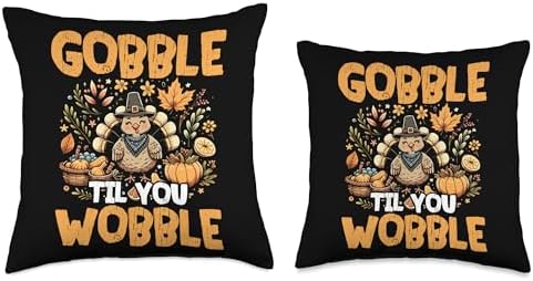 Gobble Til You Wobble Funny Thanksgiving Turkey Holiday Throw Pillow - Image 3