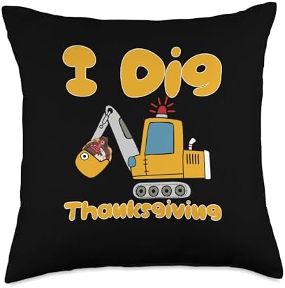 Funny Boys Bulldozer Excavator Toddler I Dig Thanksgiving Throw Pillow by Unknown